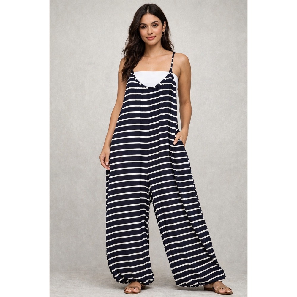 Maurices‎ Women Wide Leg Jumpsuit Small  Beachy Nautical Striped Preppy NWT